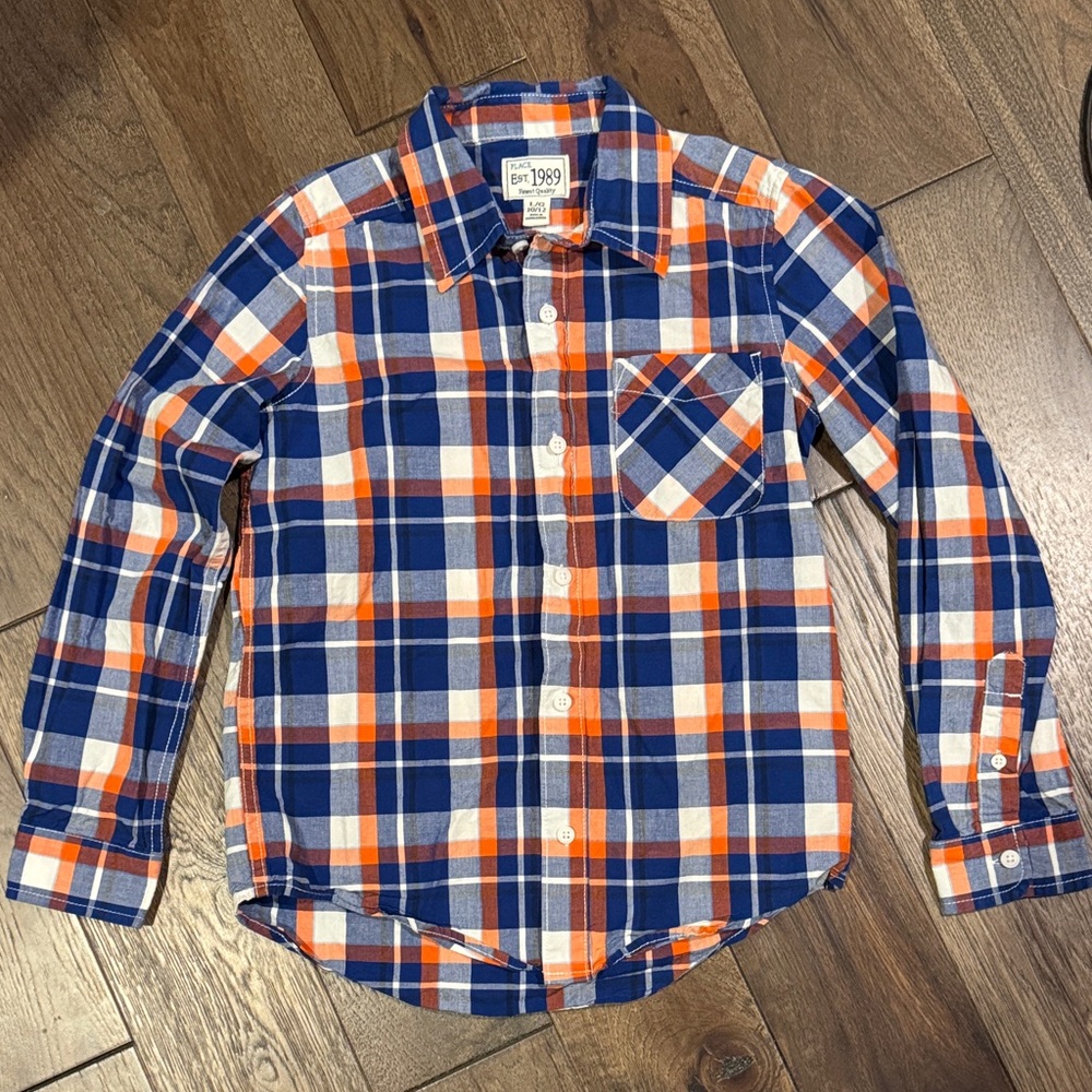 Place Blue and Orange Plaid Casual Shirt size 10/12